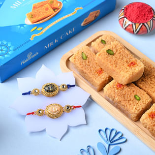Set of 2 Intricate Stone Rakhi With Milk Cake