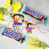 Two Kids Cartoon Rakhis With Snicker Chocolates-UK