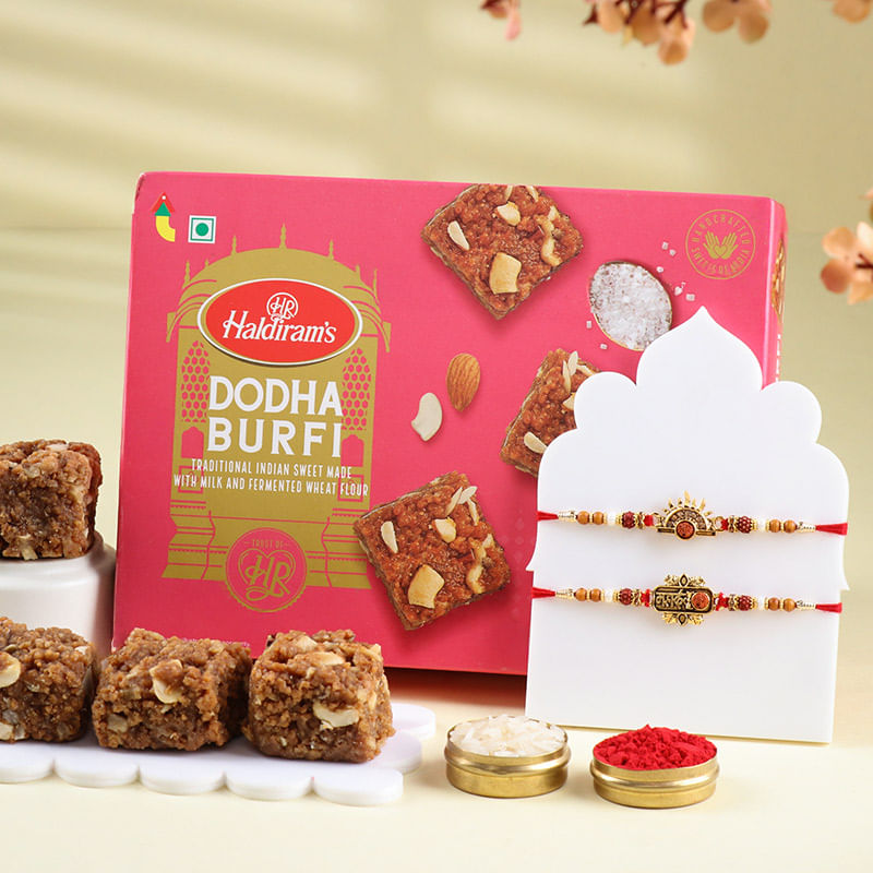 Two Mahadev Rakhis With Dodha Burfi