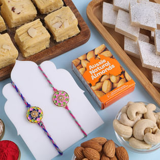 Two Mandala Rakhis With Kaju Katli N Dry Fruits