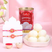 Two Meenakari Kundan Rakhis N Rasgullas Combo