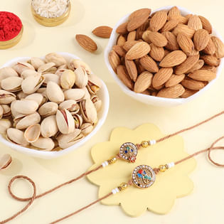 Two Meenakari Kundan Rakhis With Dry Fruits-France