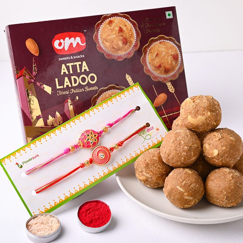 Two Meenakari Rakhis With Atta Ladoo