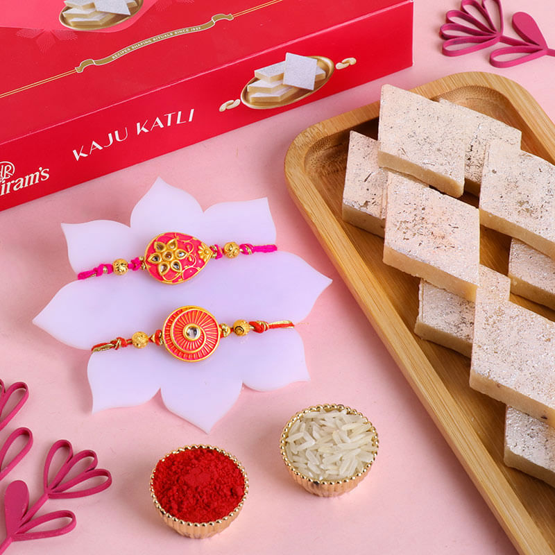 Meenakari Rakhi Set With Haldiram Kaju Katli