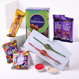 Two Ornate Rakhis N Cadbury Combo