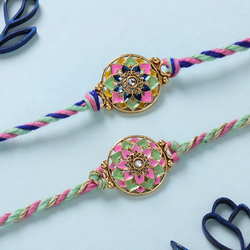 Two Pastel Blush Meenakari Rakhis
