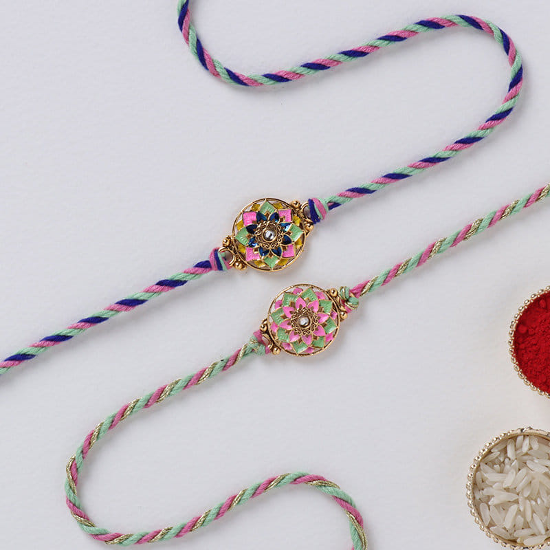 Two Pastel Blush Meenakari Rakhis