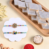 Two Peacock Designer Rakhi With Kaju Katli