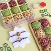 Two Elegant Peacock Rakhis N Mix Dry Fruit Laddoo