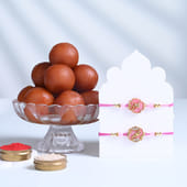 Two Pink Bloom Designer Rakhis With Gulan Jamun