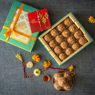 Two Premium Rakhis With Panjeeri Laddoo Box