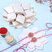 Two Purple Rakhis With Kaju Katli