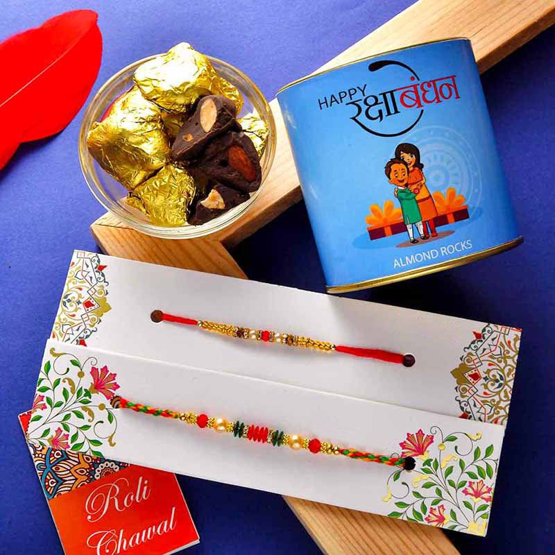 Two Rakhi N Choco Almond Rocks