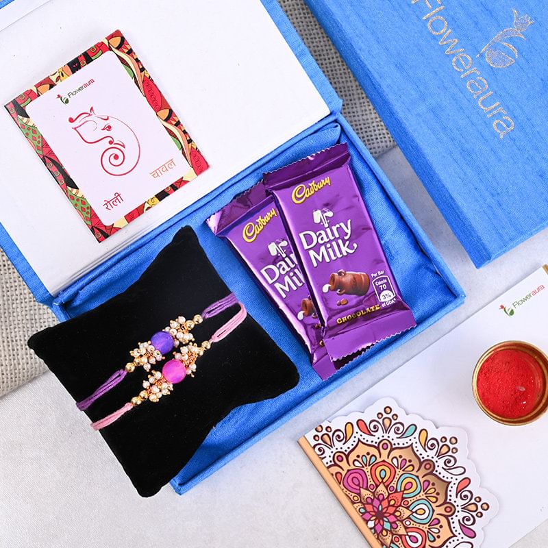 2 Designer Rakhi With Floweraura Box - Two Rakhi Premium Box