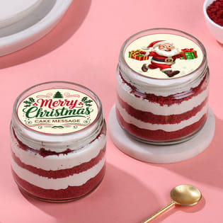 Two Red Velvet Christmas Jar Cakes