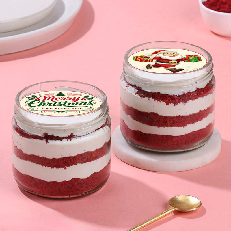 Two Red Velvet Christmas Jar Cakes