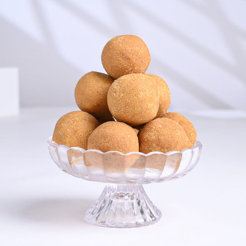 Rudraksha and Beaded 2 Set of Rakhi with Besan Ladoos