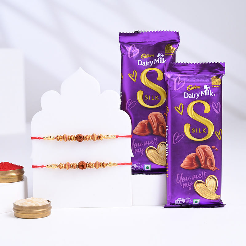 Two Rudraksha N Beaded Rakhis With Chocolate Bars