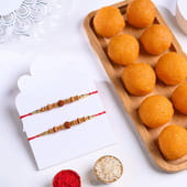 Two Rudraksha Rakhis With Motichoor Laddoo