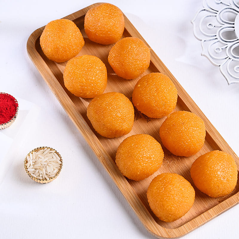 Two Rudraksha Rakhis With Motichoor Laddoo