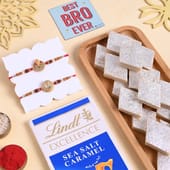 Two Sacred Designer Rakhis With Sweet Treats
