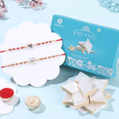 Two Sacred Symbol Rakhis With Kaju Katli