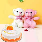 Two Sweet Tangy Combo - Two 6 Inch Teddies with 500gm Fruit Cake