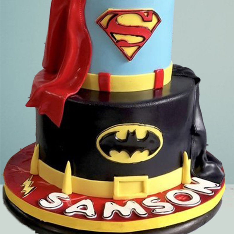 Two Tier Dc Superhero Fondant Cake