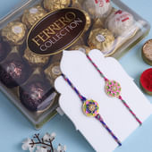 Two Vibrant Mandala Rakhis With Ferrero Rocher