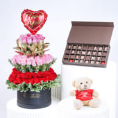 Ultimate Love Story Of Roses Teddy N Chocolates