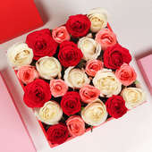 Ultimate Rose Box - 25 Mixed Roses in FlowerAura Pin Box