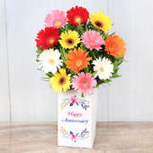 Mixed Color Gerberas in Anniversary Box - Orange Flowers