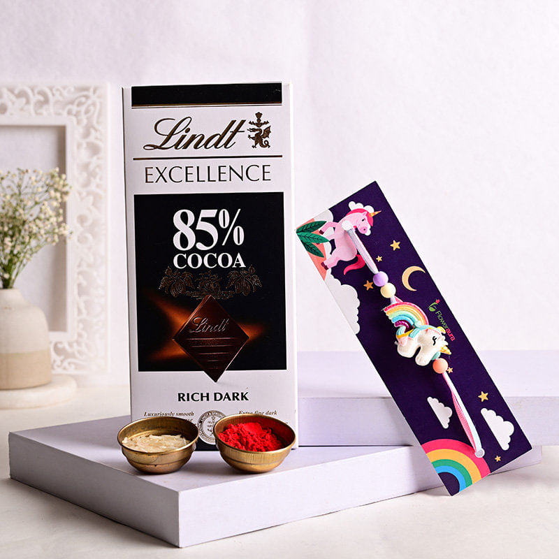 Unicorn Love Combo (Single Kid's Rakhi with Dark Chocolate Bar