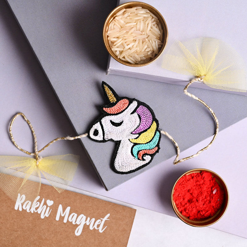 Send Cartoon Rakhi For Kids Online - Unicorn Magnetic Frill Rakhi