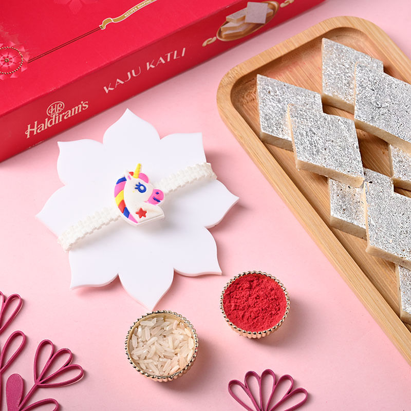 Unicorn Kids Rakhi With Haldiram Kaju Katli