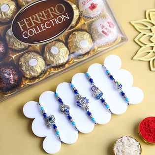 Unique Set Of Five Designer Rakhi With Chocolate