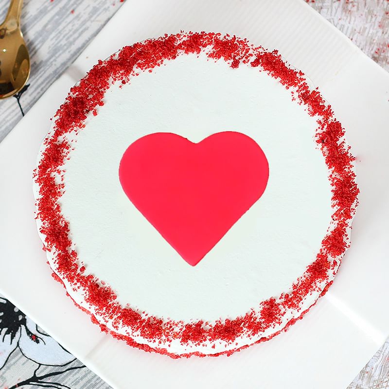 Anniversary Special Cake With A Fondant Heart - Top View