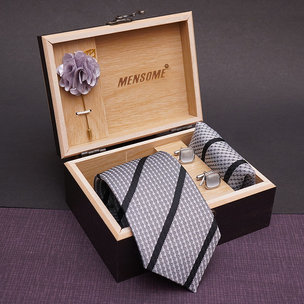 Upscale Grey N Black Necktie Set For Mens