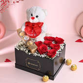 Valentine Box of Teddy Roses N Chocolates