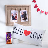 Valentine Love Pillow With Photo Frame N Chocolate