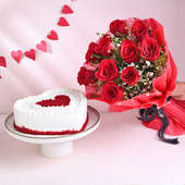 Valentine Red Velvet Heart Cake With Roses