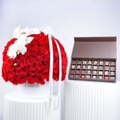 Valentines Luxe Blooms With Chocolate Box