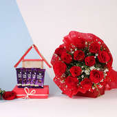 Valentines Roses And Cadbury Combo:Bunch of 12 Red Roses with 5 Dairy Milk Chocolates