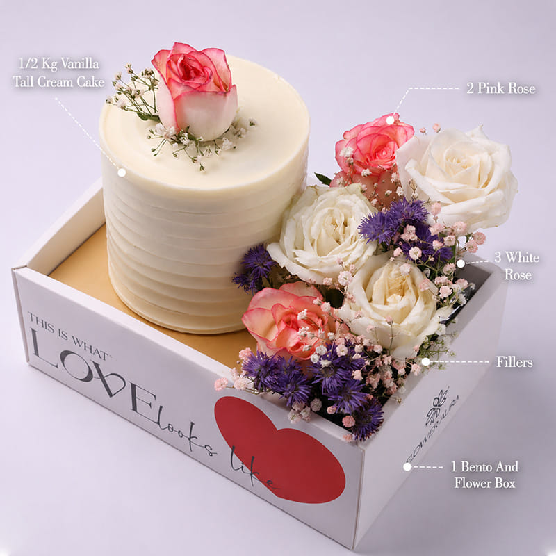 Vanilla Bento Cake N Roses Love Box