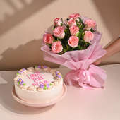 Vanilla Cake N Pink Rose Bunch For Mom