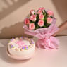 Vanilla Cake And Pink Rose Flower Bouquet 