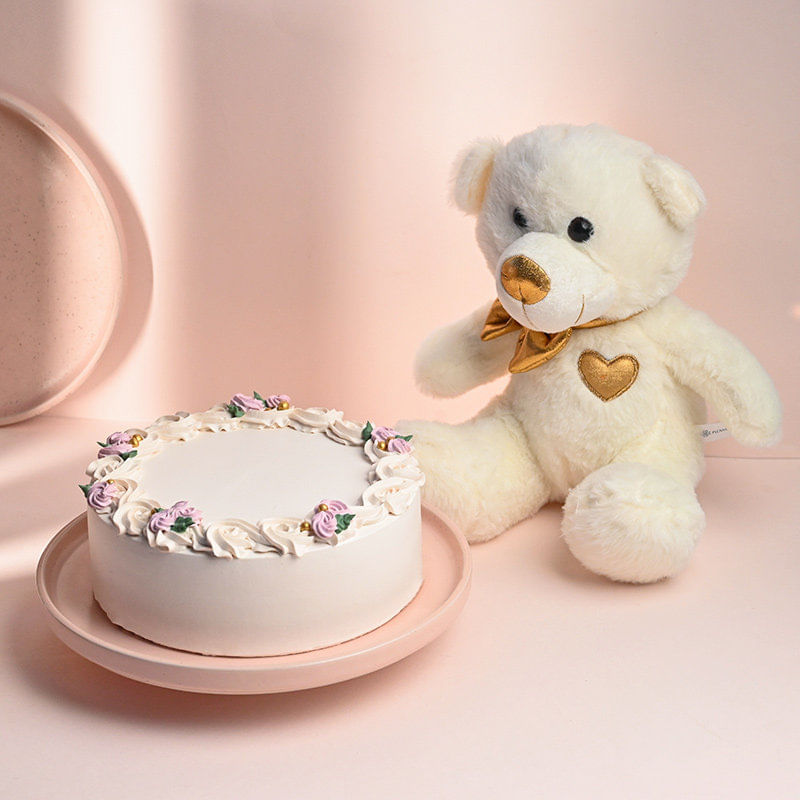 Vanilla Cake With Plush Teddy Bear