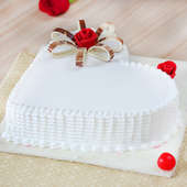 Heart Shaped Vanilla Cake With Rose On Top - Zoom View