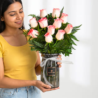 Vase Of Elegant Pink Roses