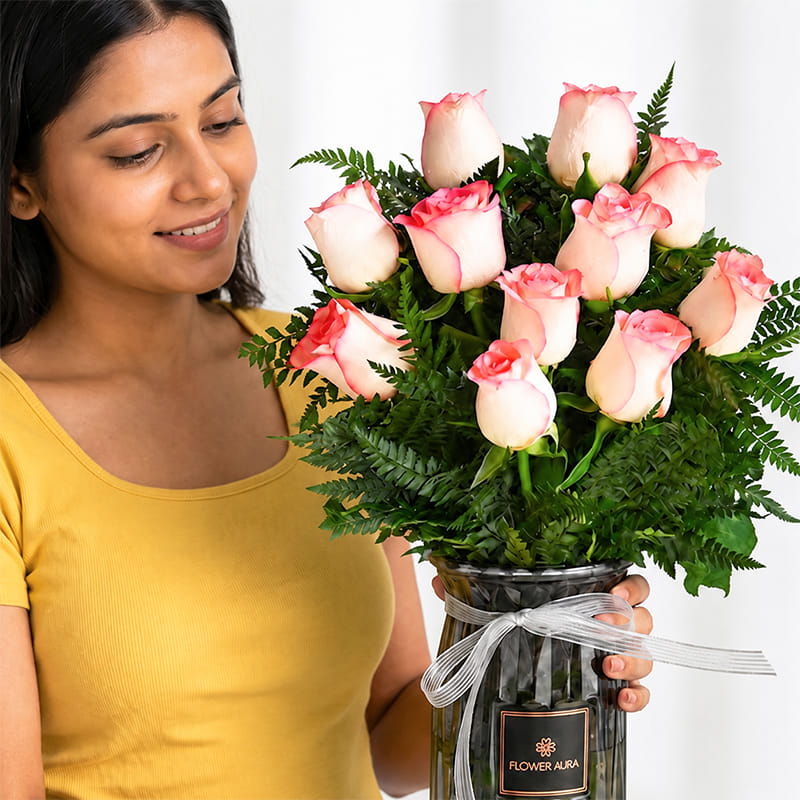 Vase Of Elegant Pink Roses